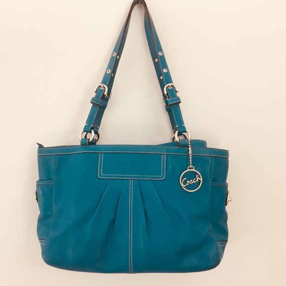 Coach Handbags - Coach Teal Blue leather Ashley East West Tote Bag